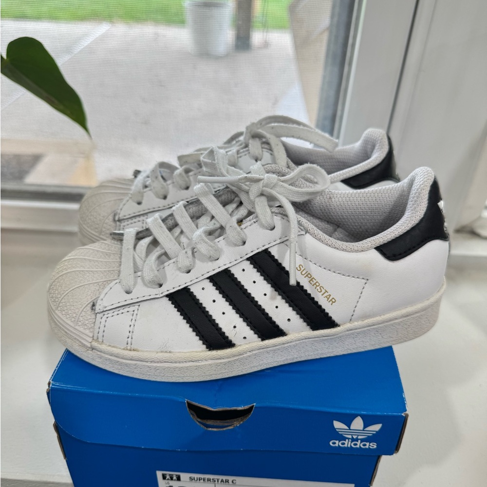 Adidas Superstar White and Black Sneakers size 12.5 kids